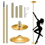 Roluck Pole Dance Tanzstange, 45 mm Durchmesser Einstellbare Länge Professional Stangentanz Set, Tragbar Abnehmbar Tabledance Strip Stange mit Statisch + Spinning-Funktion (Golden)