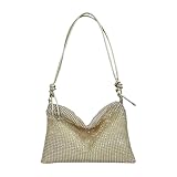 JRYGAC Damen Glitzer Tasche, Abendtasche Damen Hohe Kapazität mit Reißverschluss, Verstellbarer Schultergurt Elegante Tasche Damen, für Abend Prom Hochzeit Party Bankett (Gold)