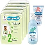 6er Pack: 4 x Babylove Windeln Premium Gr. 2, Mini, 3-6 kg, 42 St = 168 St. 1 x babylove Baby Waschgel Kopf bis Fuß sensitive, 500 ml, 1 x babylove Wundschutzcreme sensitive Calendula, 75 ml