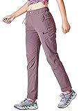 YSENTO Damen Outdoorhose Wanderhose Wasserdicht Schnelltrocknend Leicht Trekkinghose Funktionshose mit Reißverschlusstaschen(Lila,M)