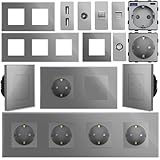 WLAN Touch Lichtschalter Wechselschalter Dimmer Serienschalter Steckdose | LED beleuchtet | Alexa/Google Home kompatibel | Glasrahmen | Grau | LUXUS-TIME (dimmbarer Wechselschalter (ohne WLAN))