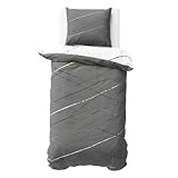 Visaggio Bettwäsche Set 135x200 cm Baumwolle Bettbezug Streifen Grau Wendebettwäsche Polycotton 4-Jahreszeiten