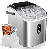 EUHOMY Ice Maker Countertop, tragbare Eismaschine mit Tragegriff, 26,5 lbs pro Tag, 9 Würfel in 6 Mins, Auto-Cleaning, mit Korb und Scoop, für Zuhause, Küche, Camping, RV (Silber)