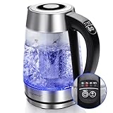 Aigostar Glas Wasserkocher mit Temperatureinstellung 1,7L, 2-in-1 Teekocher mit Edelstahl Teesieb, Temperaturwahl 60°-100°C Farbwechsel LED Beleuchtung, 120 Minuten Warmhaltefunktion, BPA-Frei