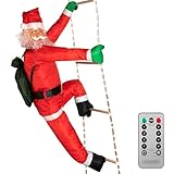 MONZANA® LED Weihnachtsmann Leiter XXL 240cm In-/Outdoor Timer 8 Leuchtfunktionen Fernbedienung dimmbar Santa Claus Nikolaus Weihnachten Deko Figur