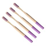 TOPPERFUN 4 Stück Umweltfreundliche Bambuszahnbürste Biologisch Abbaubare Zahnbürsten für Zuhause und Reisen Ergonomisches Design Weiche Borsten Lila mit Aufbewahrungsbox