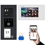 BALTER ERA Schwarz IP Unterputz Video-Türsprechanlage mit Fingerprint Set 1 Familienhaus (1x Türstation mit Full HD Kamera, 1x Touchscreen 7' WiFi-Monitor Weiß, Android & iOS APP, 2-Draht, RFID)