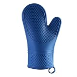 Feeshoppher Silikon-Ofenhandschuh, hitzebeständig bis 300 °C, isolierter Kochhandschuh mit rutschfestem, strukturiertem Griff und weichem Frottee-Innenfutter, zum Backen, Grillen, Grillen, Mikrowelle