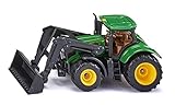 siku 1395, John Deere Traktor mit Frontlader, Grün, Metall/Kunststoff, Bereifung aus Gummi, Beweglicher Frontlader