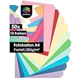 OfficeTree 50 x Tonkarton Pastell A4-300g/m² - Tonpapier Pastellfarben - 10 Farben - Tonpapier A4 - Fotokarton A4 zum Basteln und Gestalten