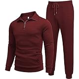 iOoppek Arbeitsweste Softshell Herren zweiteilig, Pullover, Jogginghose mit halbem Reißverschluss, Herrenanzug Weste Herren Schwarz Daunen (Red, XXL)