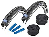 Schwalbe Marathon Plus HS 440 (37-622) 28 x 1,4 Zoll, Set: 2 x Fahrradreifen für Trekking- Crossbike + 2 x Schläuche AV 17 Auto Ventil