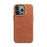 WIIUKA Hülle für iPhone 14 Pro Max, Leder aus Deutschland, Lederhülle extra Dünn, Premium Handyhülle, Case, Qi, Vintage Cognac Braun