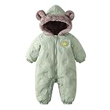 JiAmy Baby Winter Overall Mit Kapuze Schneeanzüge Outfits Fleece Bär Strampler Jungen Mädchen Jumpsuit Spielanzug Grün 0-6 Monate