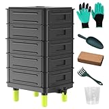 Wurmkomposter mit 5 Fächern, 85 l, für den Innen- und Außenbereich, Wurmkomposteimer mit Wurmfarm-Starter-Kits, Vermicomposting zum Recycling von Lebensmittelabfällen im Garten (schwarz)