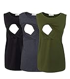 Smallshow Damen Ärmellose Umstandstop Mutterschaft Umstandskleidung Stillen Weste Tops 3 Stücke Army Green-Black-Deep Grey M
