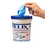 ELIX Handreinigungstücher - 90 Stück im stabilen Eimer - Weiche und Abrasive Seite - Größe 31 * 27 cm - Feuchttücher zur Handreinigung - Hände und Werkzeugen reinigen ohne Wasser und Seife - Blau