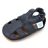Dotty Fish Sommersandalen für Babys und Kleinkinder aus weichem, marineblauem Leder. Jungen und Mädchen – rutschfest, barfuß, von Podologen empfohlen, elastischer Knöchelbund – 12-18 Monate (21 EU)