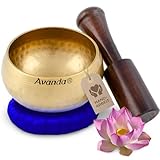 Tibetisches Klangschale-Set für Yoga, Meditation und Entspannung - Gehämmerte tibetische Klangschale Ø 8 cm, Mangoholz-Schlägel und Ring-Kissen Blau