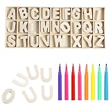 Scettar 130 Stück Holzbuchstaben Klein Holzbuchstaben Großbuchstaben A-Z Inklusive 8 Aquarellstift für DIY-Projekte, Dekorationen und Bastelarbeiten Party Buchstaben Holz