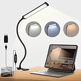 VIIVUU Schreibtischlampe LED Klemmbar Klemmleuchte,Klemmlampe Bett Dimmbar 6W Arbeitsplatzlampe,Schreibtischleuchte 3 Farben 10 Helligkeiten Tischlampe mit Adapter,Schwarz für BüRo,Arbeitszimmer