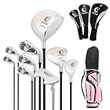 GYMAX komplettes Golfschläger Set für Damen, 9-teilig Golfset Damen Rechts mit 3 Holz (#1,3,4), 5 Eisen (#6,7,8,9,PW) & 1 Putter, Golfschlägersätze mit Standtasche & Regenschutz