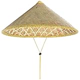 1PC Chinesischer Hut 14 Zoll Reishut orientaler konischer Bambus mit einstellbarem Seilstroh Tourismus Regenkappe, gewebter konischer Reisbauernkostümzubehör, hellgelb
