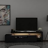 moebel17 TV Lowboard mit LED Sideboard Board stehend, Schwarz, Holz, mit 3 Türen viel Stauraum, für Wohnzimmer, Designerstück,192 x 53 x 37 cm, 9055