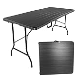 Lemodo Klapptisch in Holzoptik, Balkontisch 152 x 74 cm (L x B), Koffertisch mit Tischplatte aus Kunststoff, Beistelltisch bis zu 100 kg belastbar, Gartentisch in schwarz, robuster Plastiktisch
