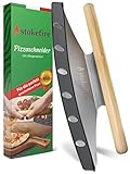 STOKEFIRE Pizzaschneider groß | Großes Wiegemesser für Pizza, Kuchen & Kräuter [MIT KLINGENSCHUTZ] 36 cm Qualitätsklinge, Pizzamesser (Pizzacutter) besser als jeder Pizzaroller