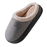 Hausschuhe, Herren, warm, aus Baumwolle und Velours, weicher Boden, Hausschuhe, Baumwolle, leicht, weich, Plüsch, Innen-Slipper, bequeme Hausschuhe, grau, 39 EU
