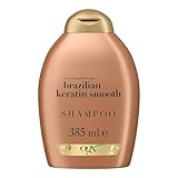 OGX Brazilian Keratin Smooth Shampoo (385 ml), glättendes Haarshampoo mit Keratin, brasilianischem Kokosöl, Avocadoöl und Kokosnussbutter, ohne Sulfate