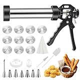 Sosisul Hochwertig Gebäckpresse für Spritzgebäck 1.2KG Edelstahl Spritzgebäck Presse mit 10 Schablonen, 7 Edelstahl Tüllen, Plätzchenpresse, Backzubehör für Kuchen Dessert DIY Maker Cookie Presse
