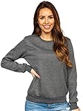 BOLF Damen Sweatshirt Pullover ohne Kapuze Basic Langarmshirt Top Baumwollmischung Pulli Rundhals-Ausschnitt Sweater Farbvarianten Sportlich Fitness J.Style W01 Dunkelgrau L [A1A]