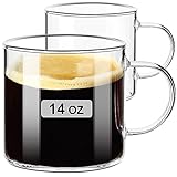 ParaCity Klare Teegläser 420ML, Kaffeegläser aus Glas 2er-Set, große Teegläser mit Henkel, Latte Macchiato Gläser, Tee Tassen Set für Heiß-/Kaltgetränke, Latte, Cappuccino, Tee, Saft