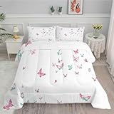 Syhi Qlty Bettdecke 180x200 4 Jahreszeiten Schmetterling Wende Steppdecke 180x200 Ganzjahresdecke Bettdecken, Weiß modern Schlafdecke Waschbar Zudecke Vierjahreszeiten mit 2 Kissenbezug 80x80cm BK53