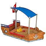 KidKraft Piratenschiff Sandkasten aus Holz mit Abdeckung, Sandkasten mit Dach, Outdoor Spiele für Kinder, Gartenspielzeug, 00128