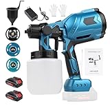 21V Akku Farbsprühsystem mit 2X Batterien, 21V 36000RPM Kabellos Lackierpistole, 1000ml Behälter Farbspritzpistole mit 3 1.0/1.8/2.5mm Kupferdüsen, Farbfluss Farbsprühgerät für Schränke Decken Möbel