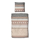 Traumschlaf Basic Biber Bettwäsche Winterland beige 1 Bettbezug 135 x 200 cm + 1 Kissenbezug 80 x 80 cm
