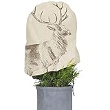 AFP Winterschutz Vlieshaube Hirsch Vintage, beige, 110 x 110cm, 50g/qm Gartenvlies atmungsaktiv, Bedruckt - Pflanzenschutz Winter/Frostschutz Pflanzen/Gartendeko/Kordel / 2 Jutesäckchen gratis