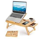 Laptoptisch Bambus Laptop-Betttisch 50x30cm – Verstellbarer Notebooktisch mit Lüftungslöchern, Schublade und klappbaren Beinen zum Arbeiten, Lesen oder Frühstücken