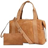MISS FONG Reisetasche Damen Herren Weekender PU-Leder Wickeltasche Kliniktasche Travelite Sporttasche Reisetasche Wickelrucksack Babytasche Krankenhaustasche Handgepäck für Unterwegs-Braun