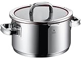 WMF Function 4 Kochtopf groß 24cm, Glasdeckel, Fleischtopf Induktion 5,7l, Cromargan Edelstahl poliert, 4 Abgießfunktionen, Innenskalierung, rot