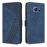 OKZone Kompatibel mit Samsung Galaxy S7 Hülle, Handyhülle Samsung S7, PU Leder Tasche Wallet Schutzhülle Galaxy S7, Flip Cover Klappbar Brieftasche Etui mit Magnet Kartenfach TPU Lederhülle (Blau)