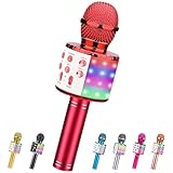 ShinePick Karaoke Mikrofon, Drahtloses Bluetooth Mikrofon Kinder, Tragbare 4 in 1 Sing Microphone für Heim KTV Karaoke kompatibel mit iOS Android PC (Rot)
