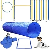 TUAHOO Agility Set für Hunde, Agility Ausrüstung fürHundetraining, Hindernisse, Steckhürdenset Zubehör Hürden aus Tunnel für Hunde, Slalomstangen, Hürdenstange, Agility Ring, Pause-Box, Tragetasche