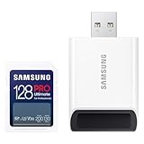 Samsung PRO Ultimate SD-Karte, 128 GB, UHS-I U3, Full HD & 4K UHD, 200 MB/s Lesen, 130 MB/s Schreiben, Speicherkarte für Kamera, PC, Drohne oder Action-Cam, Inkl. USB-Kartenleser, MB-SY128SB/WW