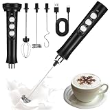 FAOKZE Elektrischer Milchaufschäumer mit Drei Quirl, USB Wiederaufladbar Milchschäumer Schneebesen, Handheld Milk Frother Edelstahl Aufschäumer für Kaffee/Latte/Cappuccino/Heiße Schokolade/Matcha