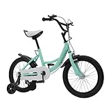 Konfiur Kinderfahrrad 16 Zoll, Fahrrad Kinder mit Stützrädern, Höhenverstellbar Fahrrad, Kinderfahrrad mit Hochwertiger Rahmen, Radfahren Trainingsrad für Kinder 105-135 cm, Grün