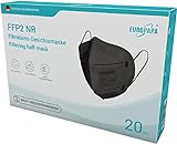 EUROPAPA® 40x FFP2 Schwarz Maske 5-Lagen Mundschutzmaske Stelle zertifiziert Atemschutzmasken hygienische Einzelverpackung EU 2016/425